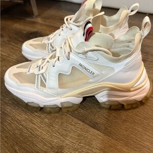 Moncler Women's White and Tan Sneakers